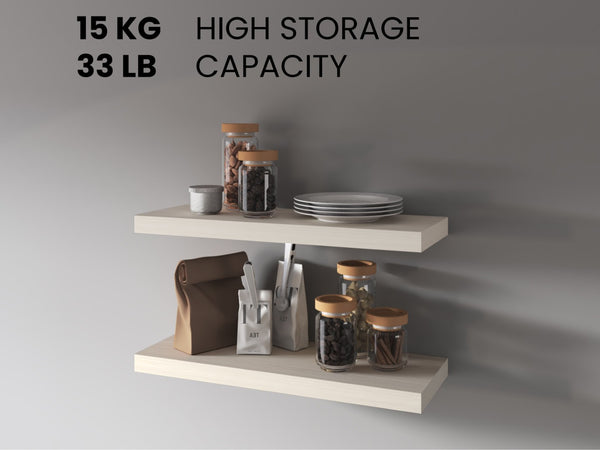 English Elm Fm Furniture Iva Contemporary Floating Shelves - Modern White Oak Melamine, Space-Saving Design X2 B128P361100-GIGA