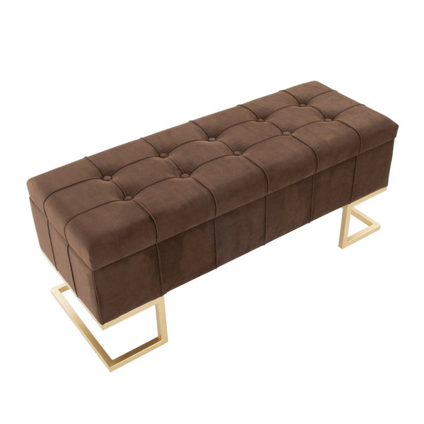 English Elm Storage Bench Button Tufted Velvet Seat Gold Steel Legs Glam Entryway Footboard B202P471511