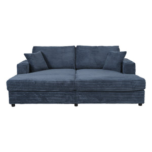 English Elm 86.5" Oversized Loveseat Chaise Lounge Sectional Sofa Bed Corduroy with USB Ports, Cup Holders & Pillows Blue N719P232602C