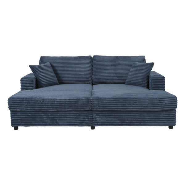 English Elm 86.5" Oversized Loveseat Chaise Lounge Sectional Sofa Bed Corduroy with USB Ports, Cup Holders & Pillows Blue N719P232602C