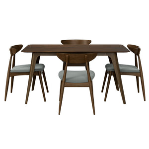 English Elm 5-piece Mid-century Rubberwood Dining Set with Upholstered Chairs for Small Spaces Light Gray,Walnut N759S003011D