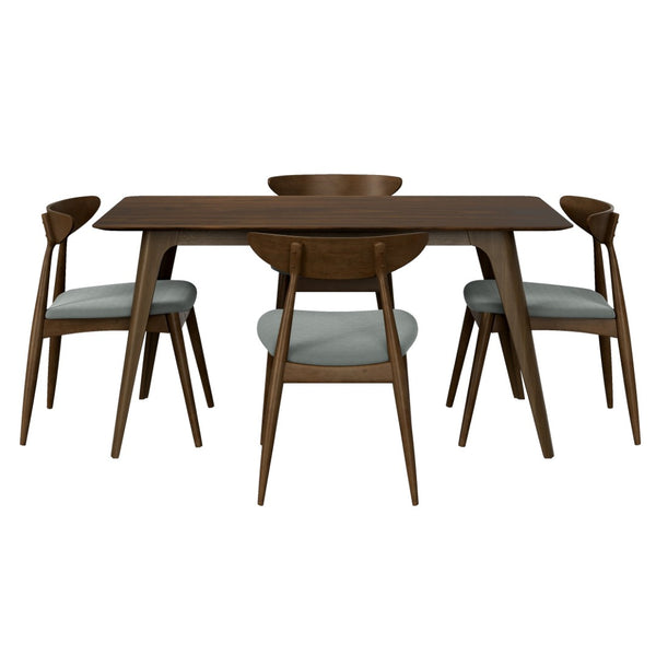 English Elm 5-piece Mid-century Rubberwood Dining Set with Upholstered Chairs for Small Spaces Light Gray,Walnut N759S003011D