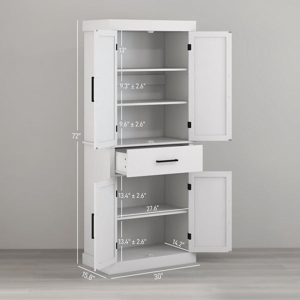 English Elm Kitchen Pantry Cabinet Tall Farmhouse Design with Barn Doors Drawer and Five Tier Shelving T3971P428637