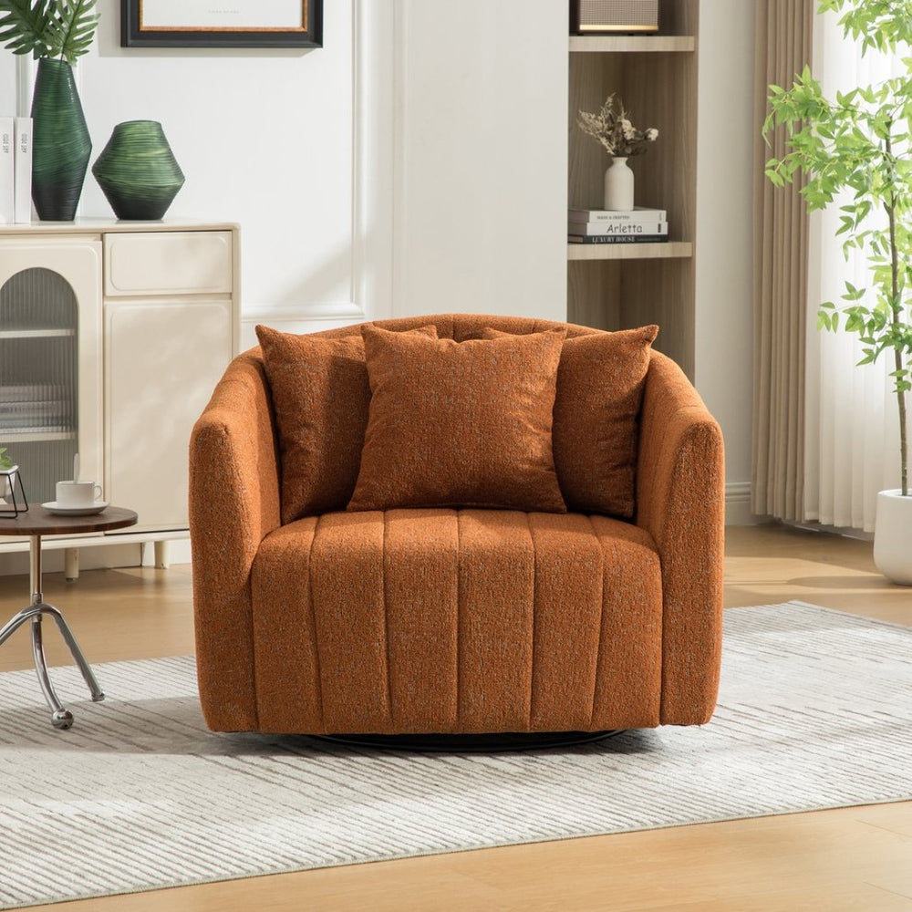 English Elm 39"w Chenille Barrel Swivel Chair Tufted Pumpkin Silhouette Cozy Reading Accent Seat Orange W3118S00040