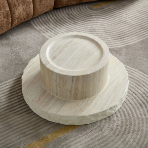 English Elm 31.69 Inch Round Fiberglass Coffee Table Sculptural Stone Finish for Modern Living Room W876P450501