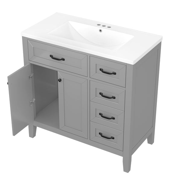 English Elm 36" Stylish Gray Bathroom Vanity With Sink Combo - Durable, Space-Saving Storage Solution For Your Home N725P246491E