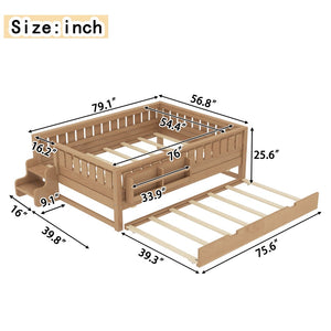 English Elm Twin Kids Platform Bed with Trundle Staircase Bookshelf and Rounded Safety Rails Natural W1580S00561
