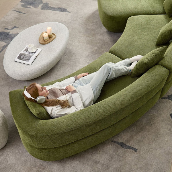 English Elm 155.91 Inch Green Quilted Curved Modular Sectional Sofa with Six Seats and Lumbar Pillows W2582S00198