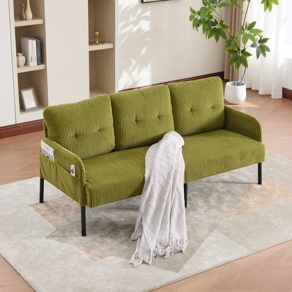 English Elm United We Win Corduroy Loveseat Plush Ergonomic Sofa with Spring Support Metal Legs Olive Green W1568P410049