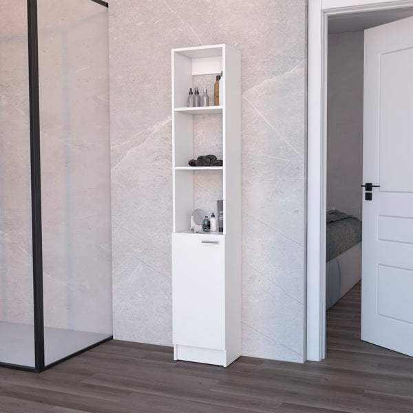 English Elm Brenda Tall Linen Cabinet for Bathroom — Slim 70.87" Storage Tower with 1 Door, Hidden & Open Shelves, Modern Design White 46.07 L x 18.9 W x 5.12 H B128P189936