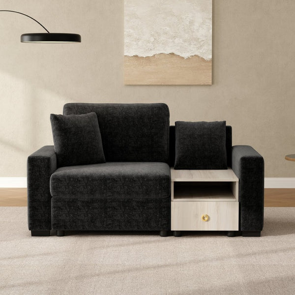 English Elm Modern Chenille Upholstered Compact Sofa with Console Storage Armrest for Living Room Black N763S000061B