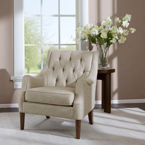 JLA Home Madison Park - Button Tufted Accent Chair with Plush Removable Cushion, Solid Morocco-Finish Wood Legs for Elegance and Comfort Beige FPF18-0514