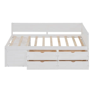 English Elm Twin Daybed with Two Pull Out Drawers and Open Shelves for Small Bedroom Storage White LP102022AAK