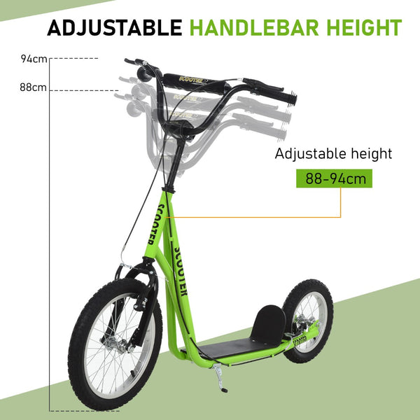 English Elm Aosom Youth Kick Scooter Steel Frame Adjustable Handlebar Inflatable Tires Dual Brake Green W2225P217069