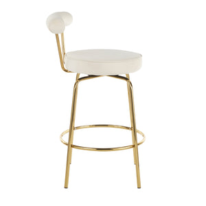 English Elm Rhonda Art Deco Counter Stool with Gold Metal Frame and Plush Velvet Swivel Seat, Set of 2 Cream B202P222098