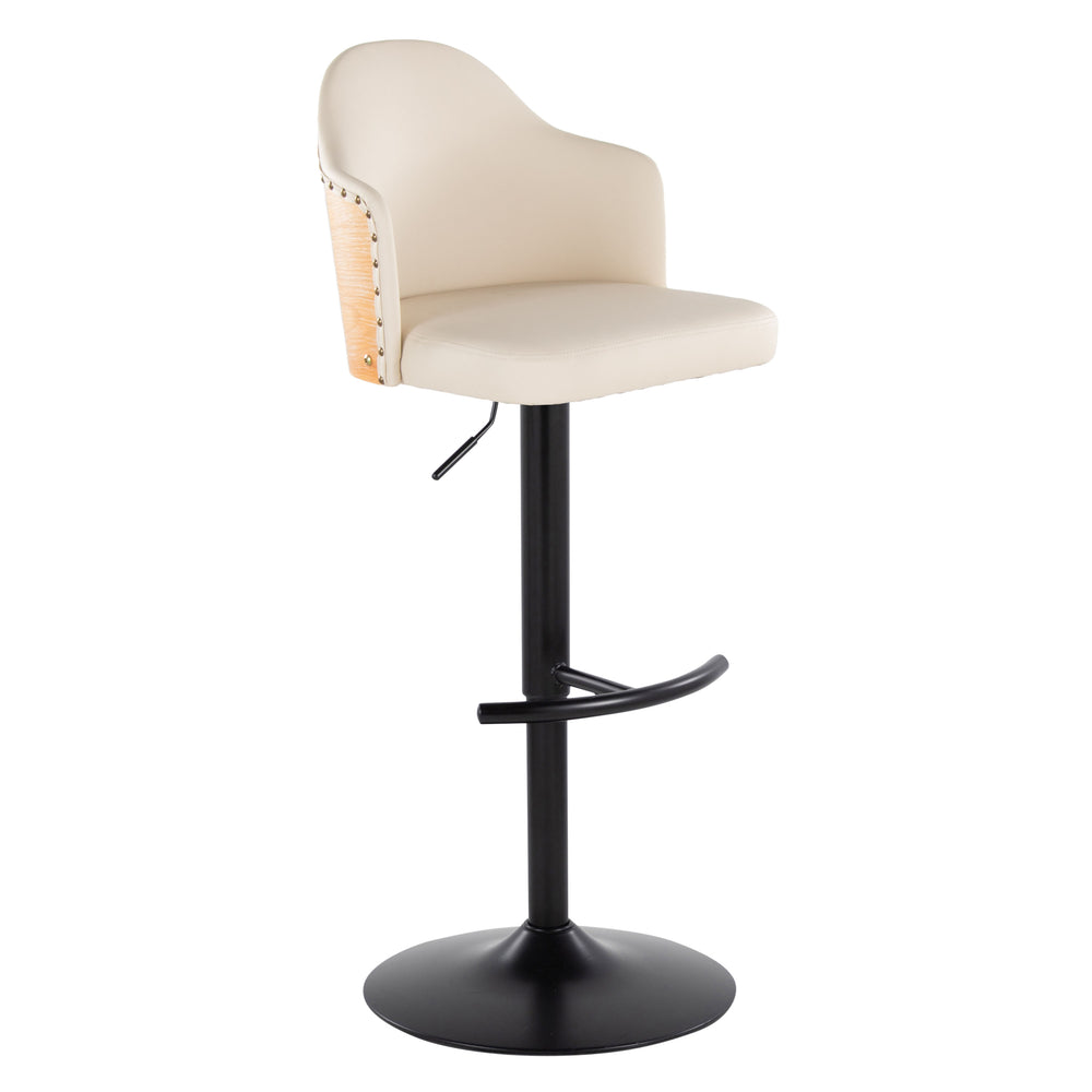 English Elm Ahoy Adjustable Barstool Set of 2 — Cream Faux Leather Swivel, Bamboo Accent, Black Metal Base, Modern B202S00731