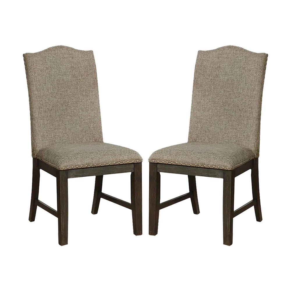 English Elm Transitional Espresso Frame 2pc Side Chairs with Warm Gray Fabric, Nailhead Trim, Padded Seat & Back, Rustic Elegance B2741P309198