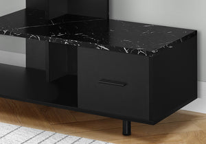 English Elm Tv Stand 48 Inch Console with Faux Marble Top, Art-Deco Media Center, Drawer & Open Shelving for Living Room Black 51 L x 19 W x 7 H B2710P219089