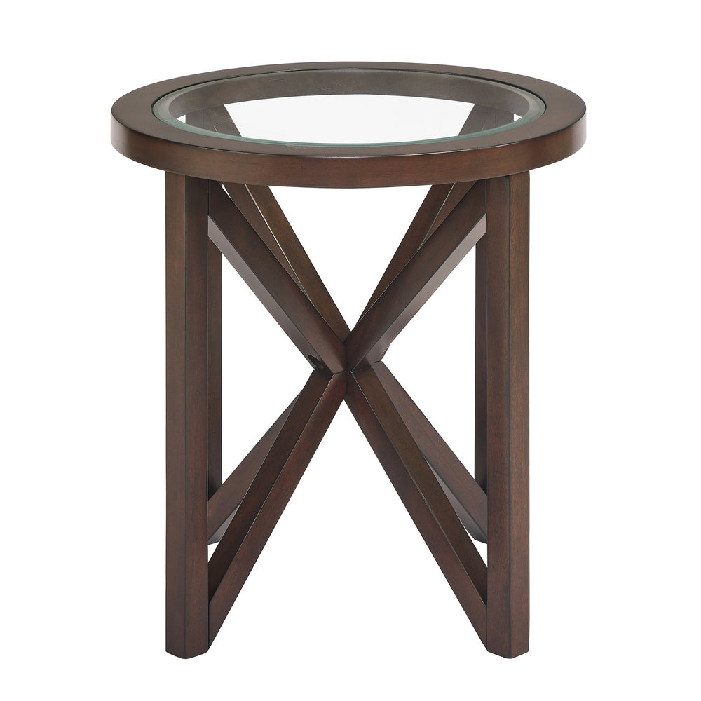 English Elm Modern Glass Coffee Table with Solid Wood Base, Tempered Round Top, 250lb Capacity, Stylish Centerpiece W1781P146773