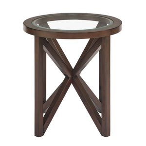 English Elm Modern Glass Coffee Table with Solid Wood Base, Tempered Round Top, 250lb Capacity, Stylish Centerpiece W1781P146773