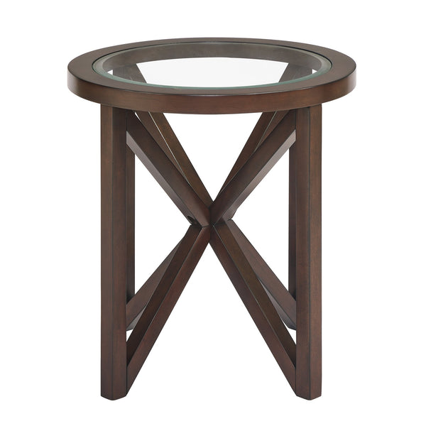 English Elm Modern Glass Coffee Table with Solid Wood Base, Tempered Round Top, 250lb Capacity, Stylish Centerpiece W1781P146773