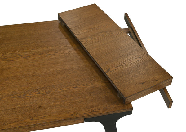 English Elm Hillary Walnut & Black Dining Table with 2 Leaves — 35"D x 59–83"W, 18mm Top, Rubberwood/MDF Veneer B2726P303028