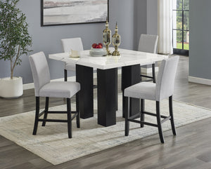 English Elm 1pc Counter-Height Square Dining Table with Faux Marble Top, Dark Base, Contemporary Transitional Design B011S01631