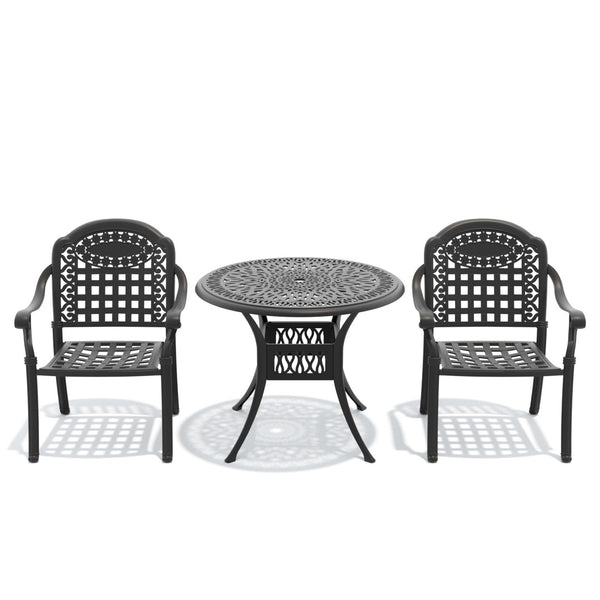 English Elm 3-piece Cast Aluminum Outdoor Bistro Set with Carved Petal Patterned Stacking Chairs W1710S00627