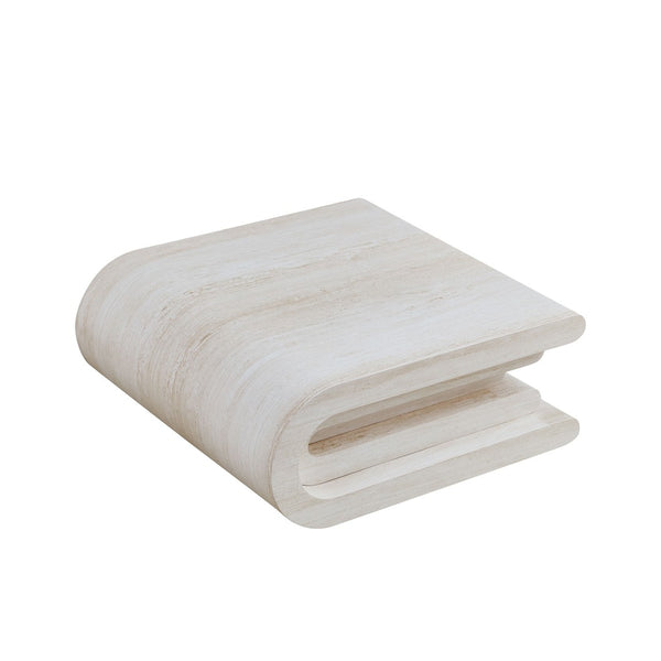 English Elm 33.86 Inch Square Faux Travertine Coffee Table Sculptural Tiered Base Living Room W2582P425211