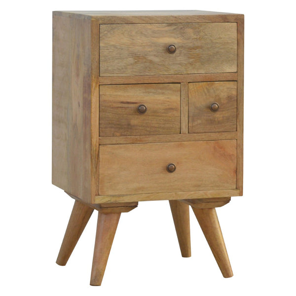 English Elm Solid Mango Wood Four Drawer Nightstand Handcrafted Nordic Bedside Storage Organizer B182P280766