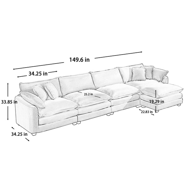 English Elm Corduroy 4-Seater Sofa With Footstool - Stylish Upholstered Comfort For Living Rooms & Offices W714S00821