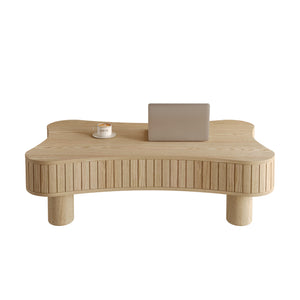 English Elm Lift Top Coffee Table with Silent Hydraulic Lift, Fluted Panels & Hidden Storage, Rounded Corners Natural Wood W1445P355621