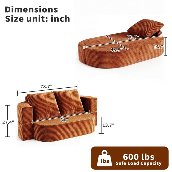 English Elm 78.7" Convertible Corduroy Futon Sofa High Density Foam Sleeper Bed for Guests W3108P416090