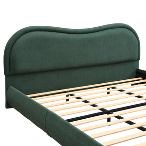 English Elm Queen Chenille Upholstered Curved Headboard Platform Bed with Oak Legs Solid Wood Slats W1716P428274