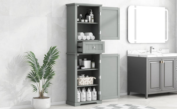 English Elm Tall Bathroom Storage Cabinet - Stylish Freestanding Organizer With Drawer & Adjustable Shelf In Grey N725P206890E-GIGA