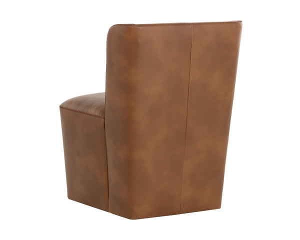 Sunpan Amita Wheeled Dining Chair - Luxurious Tobacco Tan Faux Leather With Comfortable Curves And Style Brown Faux Leather 111925