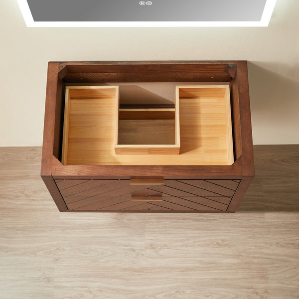 English Elm 30" Tiered Wall Mounted Floating Single Vanity with Ceramic Sink, Plywood Durable Design & Storage Space W1826P343433