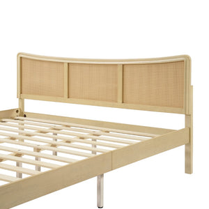 English Elm Curved Rattan King Bed Solid Wood Frame Antique White Bohemian Bedroom Design N758P390778N