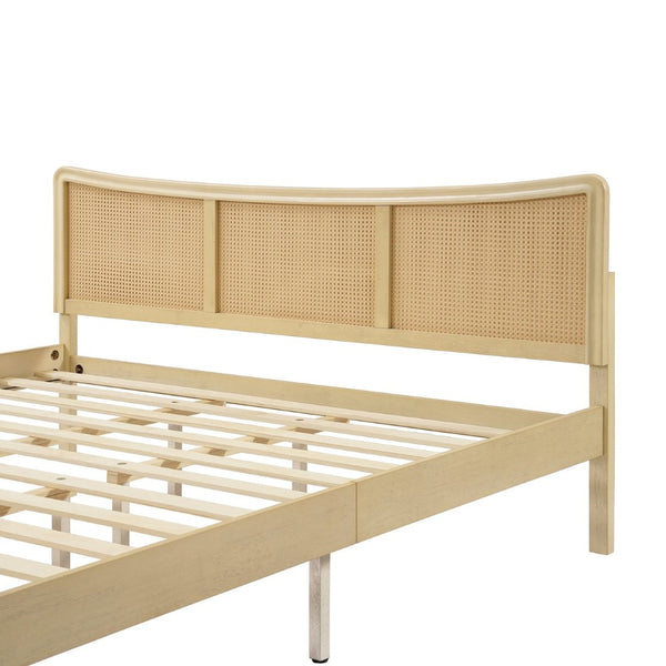 English Elm Curved Rattan King Bed Solid Wood Frame Antique White Bohemian Bedroom Design N758P390778N