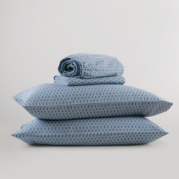 JLA Home 510 Design - Printed Cotton Sheets 100% Cotton 144TC Lightweight Breathable Sheet Set with Deep Pocket, Oeko-Tex Certified Diamond Blue AM20-0474