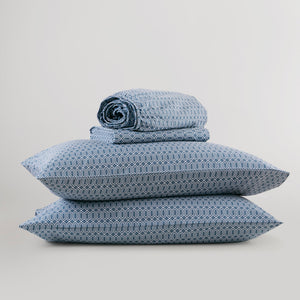 JLA Home 510 Design - Printed Cotton Sheets — 100% Soft 144TC Breathable Bed Set with Deep 16" Pocket, Oeko‑Tex Certified Diamond Blue AM20-0476