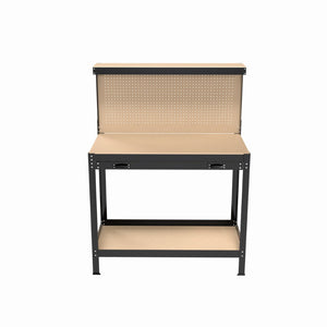 English Elm 63" Steel Workbench with Pegboard Mdf Surface Drawer for Garage Workshop Use W2079P185202