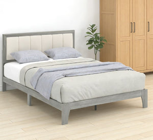 English Elm Platform Queen Bed Upholstered Linen Headboard Low Profile Modern Bedroom Frame T3971P433498