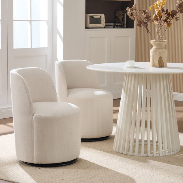 English Elm Set Swivel Barrel Accent Chair Armless Linen Upholstered Compact Seat for Dining Vanity Bedroom Beige W3244P454053