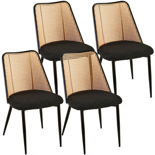 English Elm Black Rattan Dining Chairs Set Of 4 - Chic Boucle Upholstered Seating With Cane Back For Versatile Style W1164P218675