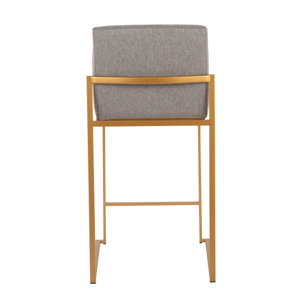 English Elm Fuji 26" High Back Counter Stool Set Of 3 In Gold Steel & Grey Fabric - Stylish Comfort For Your Home B202P221965