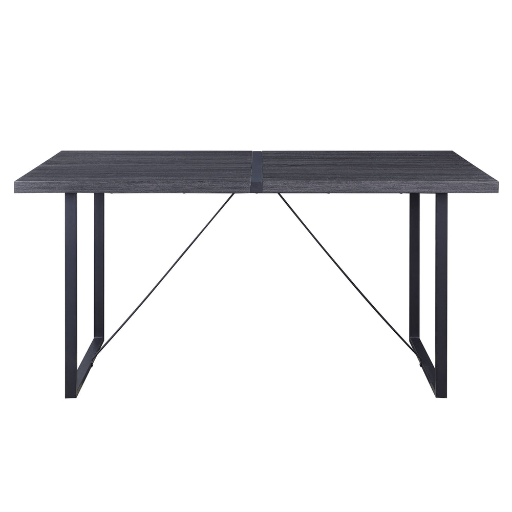 English Elm Grey Grey Oak and Black Rectangular Dining Table with Metal Inset, Sled Base, Sturdy Crossbars, Modern Elegance B062P186433