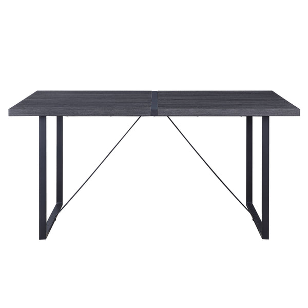 English Elm Grey Grey Oak and Black Rectangular Dining Table with Metal Inset, Sled Base, Sturdy Crossbars, Modern Elegance B062P186433