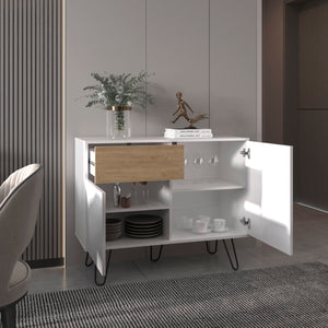 English Elm Sideboard, White & Natural Oak Finish with 2 Doors 1 Drawer 4 Shelves Durable Engineered Wood Storage Elegance B097P296818