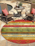 Unique Loom Outdoor Modern Traditional Machine Made Geometric Rug Multi, Gold/Ivory/Light Blue/Red/Orange 8' 0" x 8' 0"